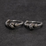 Real 925 Sterling Silver Hoop Earrings With String Ball Retro Antique Style Thai Silver Jewelry For Women Men Cool Fashion