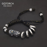 999 Pure Silver Retro Pixiu Charms Braided Rope Bracelet Five Emperors' Coin Fengshui Money Fortune Wealth Lucky Jewelry Gift