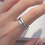 925 Sterling Silver Glossy Multi-layer Crossed Women's Ring Minimalist and Elegant Adjustable Fine Jewelry