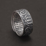 990 Pure Silver Lotus Ring Engraved Heart Sutra Amitabha Adjusted Antiqued Retro Buddhist Amulet Jewelry for Women Men