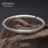 999 Pure Silver Heart Sutra Open Cuff Bracelet Engraved Buddhist Mantra Design Spiritual Healing Amulet Jewelry for Men Women - GQTORCH Jewelry