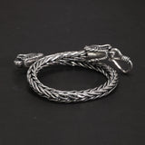 Real Pure 925 Sterling Silver Double Dragon Heads Wristband Handwoven Chain Bracelet Viking Jewelry