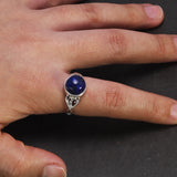 10mm Opal and Natural Lapis Stone 925 Sterling Silver Victorian Style Solitaire Ring