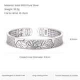 3pcs/set Solid 999 Silver Heart Sutra Lotus Open Bangle Tibetan Buddhist Handwoven Rope Knot Bracelet Vintage Lucky Jewelry