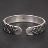 999 Pure Silver Vintage Pixiu Bite Coin Open Cuff Bracelet for Men Black Color Good Luck Fortune Wealth Feng Shui Jewelry
