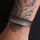 3pcs/set 999 Pure Silver Braided Bangle Bracelet Handwoven Rope Wristband Adjustable Vintage Set Jewelry Gift for Dad, Husband