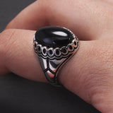 Authenic 925 Sterling Silver Men's Signet Ring with Black/Red Agate Vintage Trendy Wedding Rings Unisex Handmade Turkey Jewelry