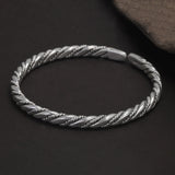 Solid 999 Silver Twisted Woven Bangle Bracelet Men Women Handmade Braided Open Cuff Wristband Vintage Fashion Design Jewelry