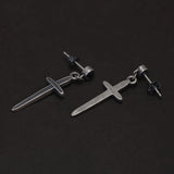 925 Sterling Silver Cross Sword Pendant Drop Earrings With Black Zircon Men Women Retro Unique Design Hypoallergenic Ear Jewelry