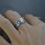 Real 925 Sterling Silver Lotus Rings For Men And Women HEART SUTRA Scriptures Engraved Buddhism Jewelry Size 5-13 - GQTORCH Jewelry