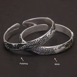 999 Pure Silver Fish Open Cuff Bracelet for Men Women Lotus Engraved Vintage Retro Bangle Fengshui Ethnic Style Jewelry