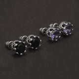 7mm 925 Sterling Silver Zircon Stud Earrings for Men Women Geometric Purple Black Fashion Punk Vintage Ear Jewelry Gift