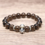 Natural Smoky Quartz Beads Bracelet with Real 925 Silver Vajra Pestle Charms Amulet Original Vintage Jewelry for Men