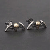 925 Sterling Silver Angel Wing Skull Stud Earrings Gothic Punk Rock Retro Tiny Earrings Trendy Men's Jewelry