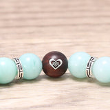 Natural Amazonite and Heart-shape Sandalwood Beads Bracelet with 925 Sterling Silver Accessories Jewelry for Men and Women