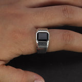 S925 Sterling Silver Vintage Hand Ornament Simple Men's Ring Fashion Thai Silver Agate Open Pattern Men's Ring Jewelry