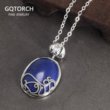 925 Sterling Silver The Vampire Diaries Katherine Daylight Pendant Necklace Ladies Natural Lapis Lazuli Stone Fan Fine Jewelry