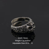 Gothic Punk Skull Rings For Men And Women 925 Sterling Silver Jewelry Resizable Vintage Flower Engraved Skeleton Finger Band