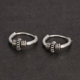 Real 925 Sterling Silver Hoop Earrings With String Ball Retro Antique Style Thai Silver Jewelry For Women Men Cool Fashion