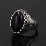 Authenic 925 Sterling Silver Men's Signet Ring with Black/Red Agate Vintage Trendy Wedding Rings Unisex Handmade Turkey Jewelry