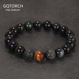 10/12/16/18mm Natural Rainbow Obsidian Beaded Bracelet for Men Pixiu Charms Tiger Eye Stone Feng Shui Lucky Jewelry