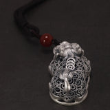 Genuine 999 Sterling Silver Pixiu Pendant Necklace Hollow Design Ladies Men's Retro Antique Matte Lucky Fengshui Jewelry