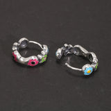 Real 925 Sterling Silver Colorful Enameling Flower Ring Earrings Party Jewelry Gift Engagement Open Jewelry Set