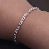 4mm 925 Sterling Silver Diamond-Cut Paperclip Chain Bracelet for Men Cable Link Chain Simple Hiphop Fashion Party Jewelry