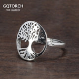 Real 925 Sterling Silver Tree of Life Ladies Ring Hollow Design Viking Jewelry Resizable US Size 5-10