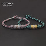 Colorful Tibetan Bracelet 925 Sterling Silver Tube Six Word Mantra Rope Braided Knot Bracelets Lucky Buddhism Jewelry