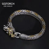 Vintage Dragon Bracelet 925 Sterling Silver Handcrafted Braided Wristband for Men Thai Silver Viking Fine Jewelry