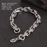 Genuine 925 Sterling Silver Men's and Women's Bracelets Square Chain Wild Retro Handmade Men's Bracelet Armbanden Voor Vrouwen