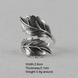 Guarantee 925 Silver Retro Simple Fashion Women Ring Thai Silver Leaf  Shape Opening Adjustable Jewelry Ring Daily Wearing