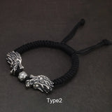 Sterling Silver 999 3D Double Dragon Head Bracelet for Men and Women Pure Handwoven Lucky Rope Bracelet Chinese Knot Jewelry