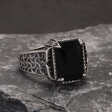 925 Sterling Silver Black Onyx Ring for Men Adjustable Vintage Retro Turkish Signet Ring Punk Cool Domineering Handmade Jewelry