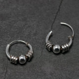 Real 925 Sterling Silver Earrings For Women With Beads Spiral  Coils Mini Round Circle Earings Ear Bone Buckle