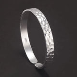 999.9 Pure Silver 8mm Hammered Open Cuff Bangle Bracelet for Men and Women Retro Minimalist Hand Craft Punk Rock Jewelry