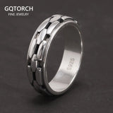 Real S925 Sterling Silver Spinner Rings Irregular Chain Design Retro Punk Style For Men Rotatable Index Finger Ring