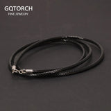 2mm Black Genuine Leather Braided Strings S925 Silver Necklace Accessories Fit Pendant Perfectly