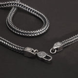 925 Sterling Silver 4mm Square Foxtail Chain Bracelet Necklace for Men Six Words Mantra Lobster Clasp Vintage Retro Jewelry