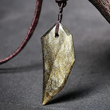 Natural Ice Gold Color Obsidian Wolf Tooth Pendant Necklace For Women And Men Sweater Rope Amulets Talismans Jewelry - GQTORCH Jewelry