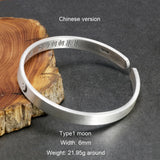 Solid 999 Sterling Silver Jewelry Couple Bangles for Lovers' Sun and Moon Engraved Design Retro Punk Steampunk Accessories