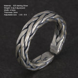 Real 925 Sterling Silver Braided Rings Viking Jewelry Retro Punk Rock Adjustable Size 6-9