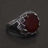 925 Sterling Silver Black Onyx Signet Ring for Men Micro Inlaid Zircon Red Green Agate Turkish Rings Fashion Vintage Jewelry