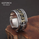 925 Sterling Silver Vintage Retro Six Word Vajra Pestle Ring for Men Women Auspicious Knots Amulet Buddhist Jewelry