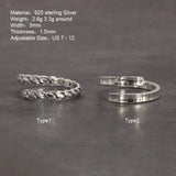 Real Sterling Silver Men's and Women's Braid Ring Retro Design Adjustable Simple Jewelry with Staggered Edges