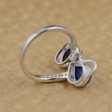 Real 925 Sterling Silver Lapis Lazuli Natural Stone Ring Lovely Cat Rings For Women Exquisite Fine Jewelry