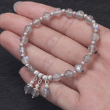 Real 925 Sterling Silver Beaded 6mm Natural Grey Moonstone Bead Charms Bracelet for Women Girl Elastic Bracelet Dainty Jewelry
