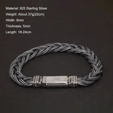 Real S925 Sterling Silver Braided Bracelet for Men 9mm Vintage Hiphop Punk Norse Thick Safe Toggle Buckle Handmade Jewelry - GQTORCH Jewelry