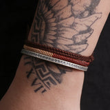 3pcs/set 999.9 Fine Silver Heart Sutra Open Cuff Bangle Lucky Rope Braided Stack Bracelets for Men Retro Buddhism Jewelry